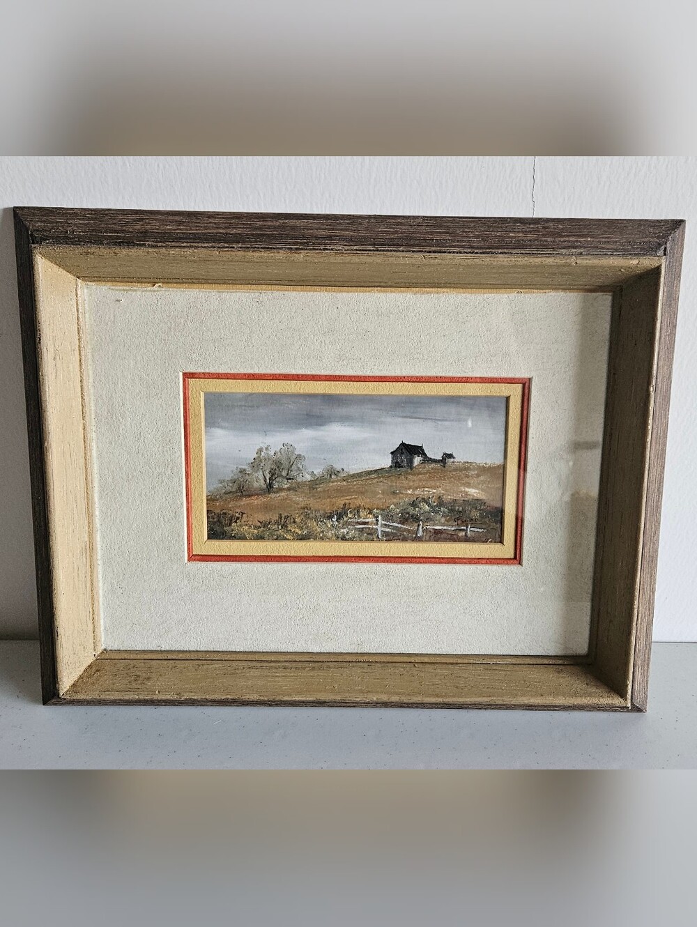Vintage Original Framed Oil Landscape Painting Signed Flood Rustic Farmhouse Art